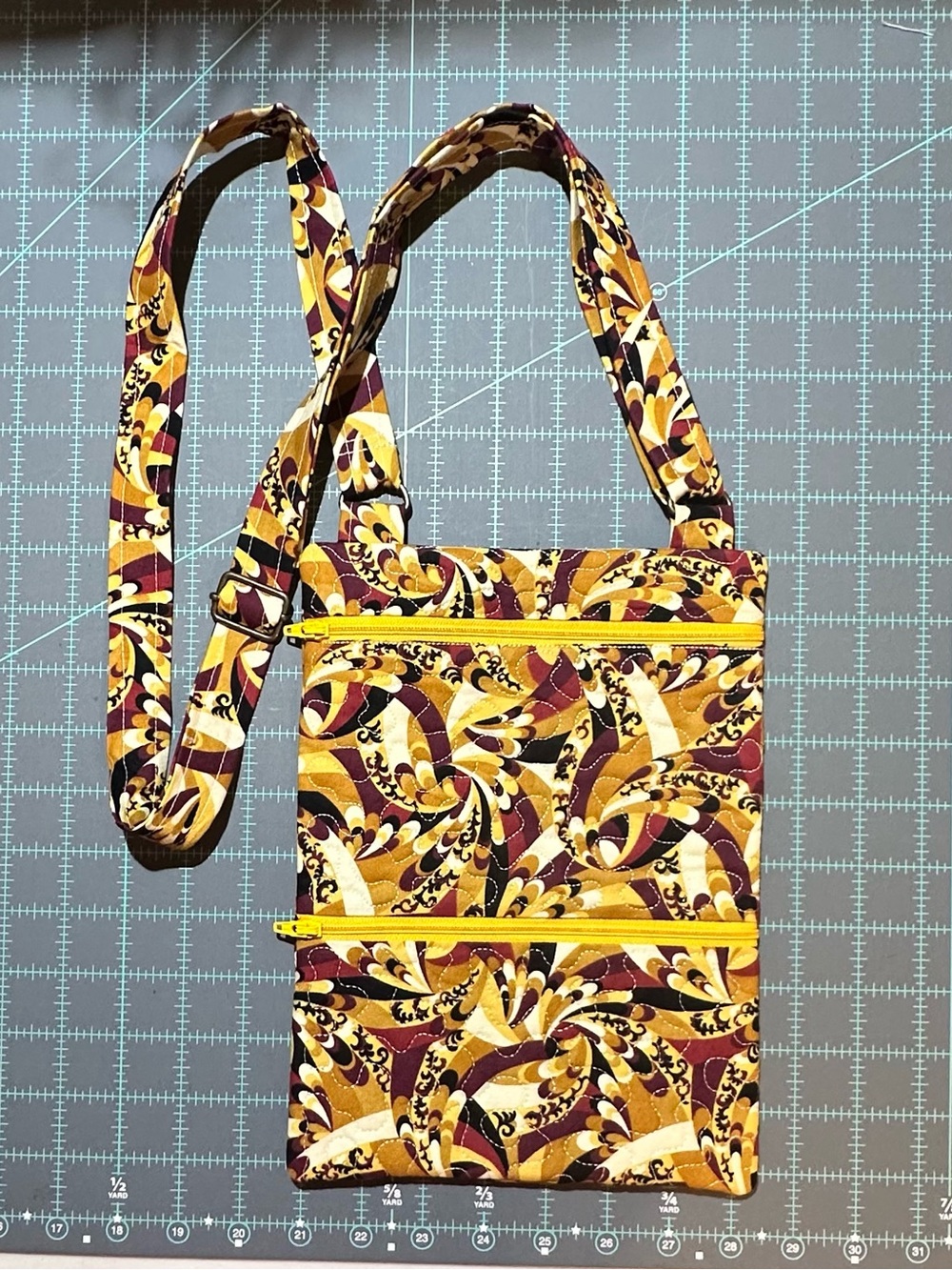 Quilted Crossbody Bag in Mustard Floral Print